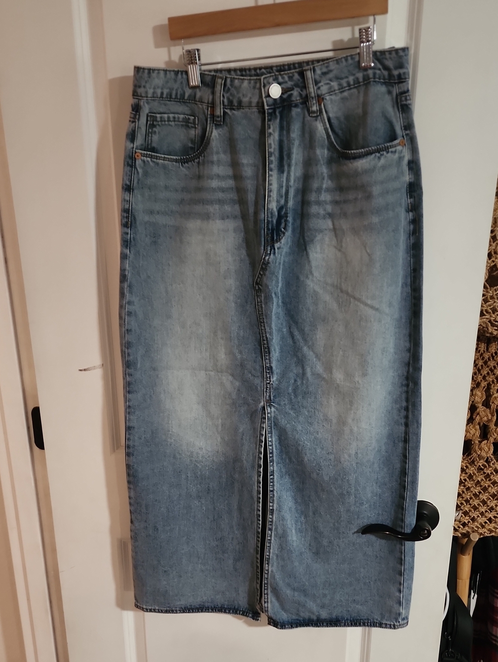 Denim Maxi Pencil Skirt - Light Wash Blue